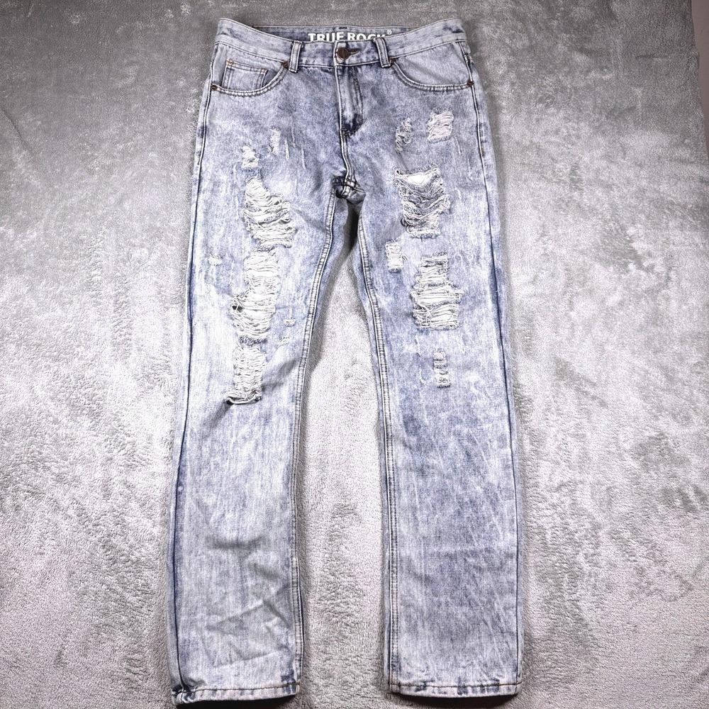 True Rock Jeans Mens 30 Light Acid Wash Distressed Ripped Cotton‎ Denim